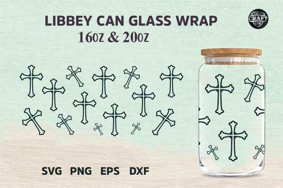 Libbey Can Glass Christian Cross SVG: Graphics & Wraps