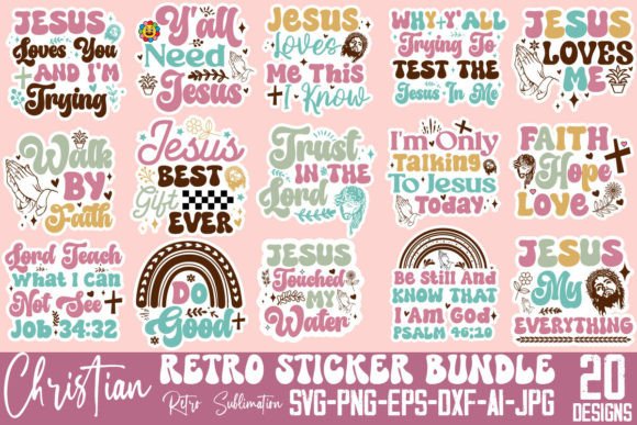 Retro Christian Sticker SVG Bundle: Graphics for Crafts